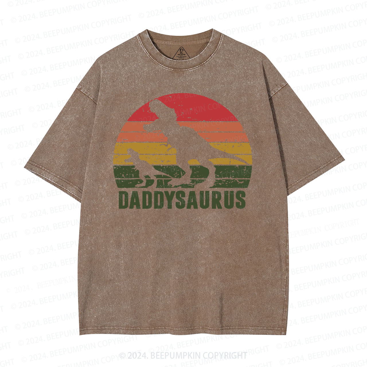 Daddy Saurus Roaring Dinosaur Washed T-Shirts 