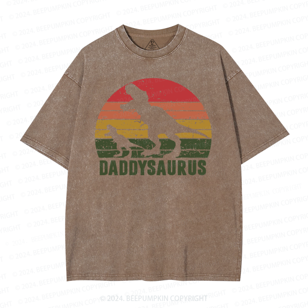 Daddy Saurus Roaring Dinosaur Washed T-Shirts 