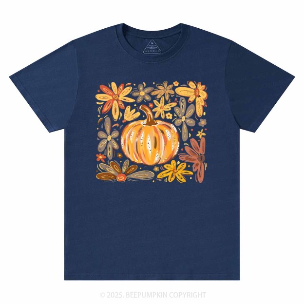 Glitter Boho Fall Floral Pumpkin T-Shirts Beepumpkin 