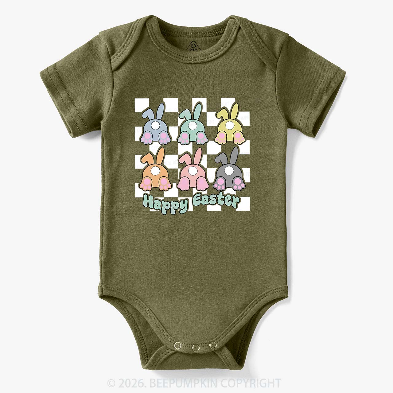 Happy Easter Bunnies Checkered Bodysuit