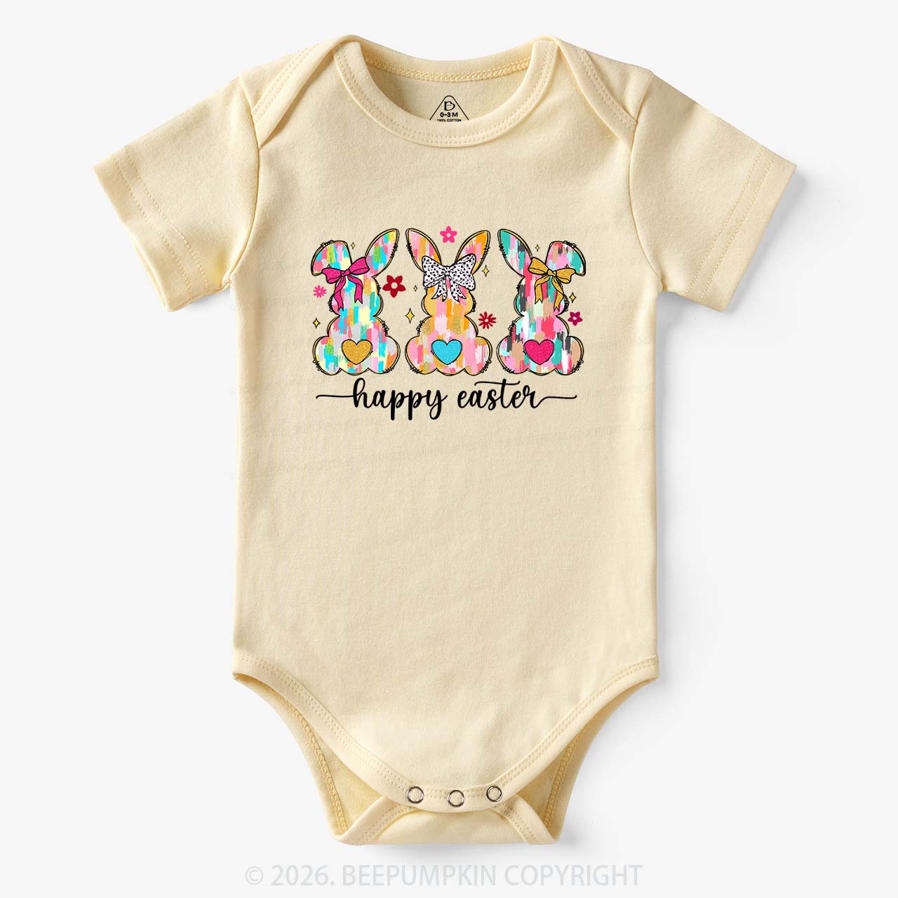 Pastel Brush Happy Easter Bunnies Baby Bodysuit