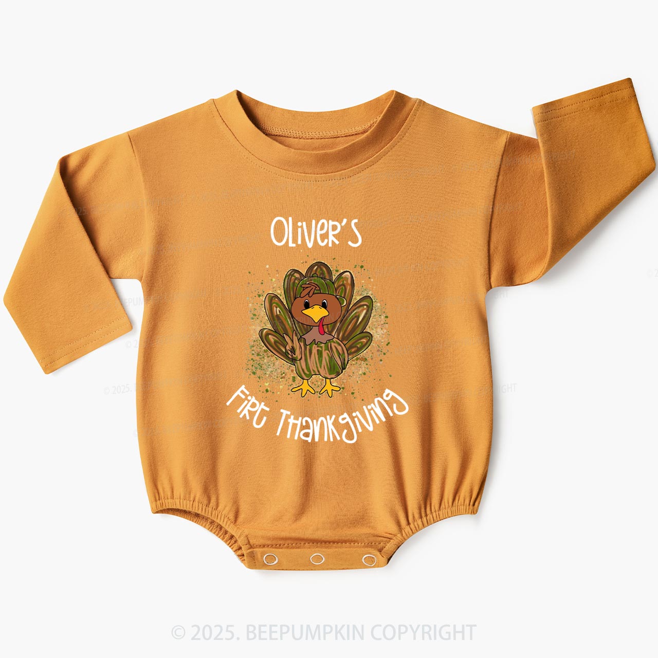 Personalized First Thanksgiving Baby Bubble Romper Beepumpkin