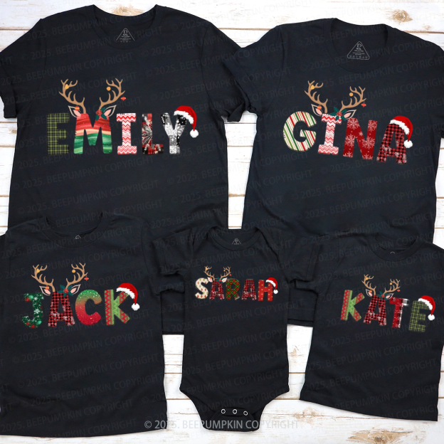 Personalized Doodle Alphabet Family Christmas Family Matching T-Shirts Beepumpkin