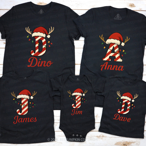 Personalized Candy Cane Name Christmas Family Matching T-Shirts Beepumpkin