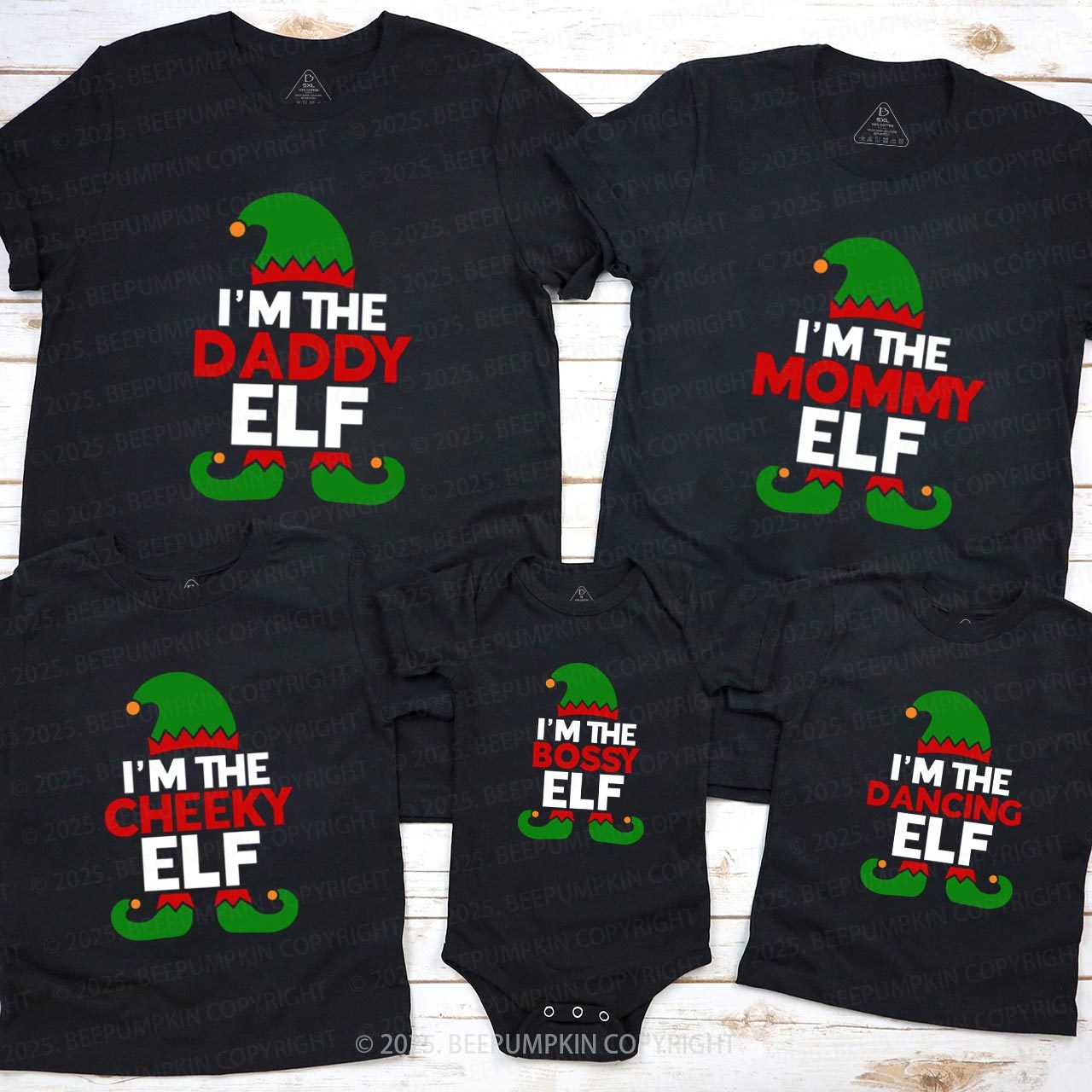 Personalized Funny Elf Christmas Family Matching T-Shirts Beepumpkin