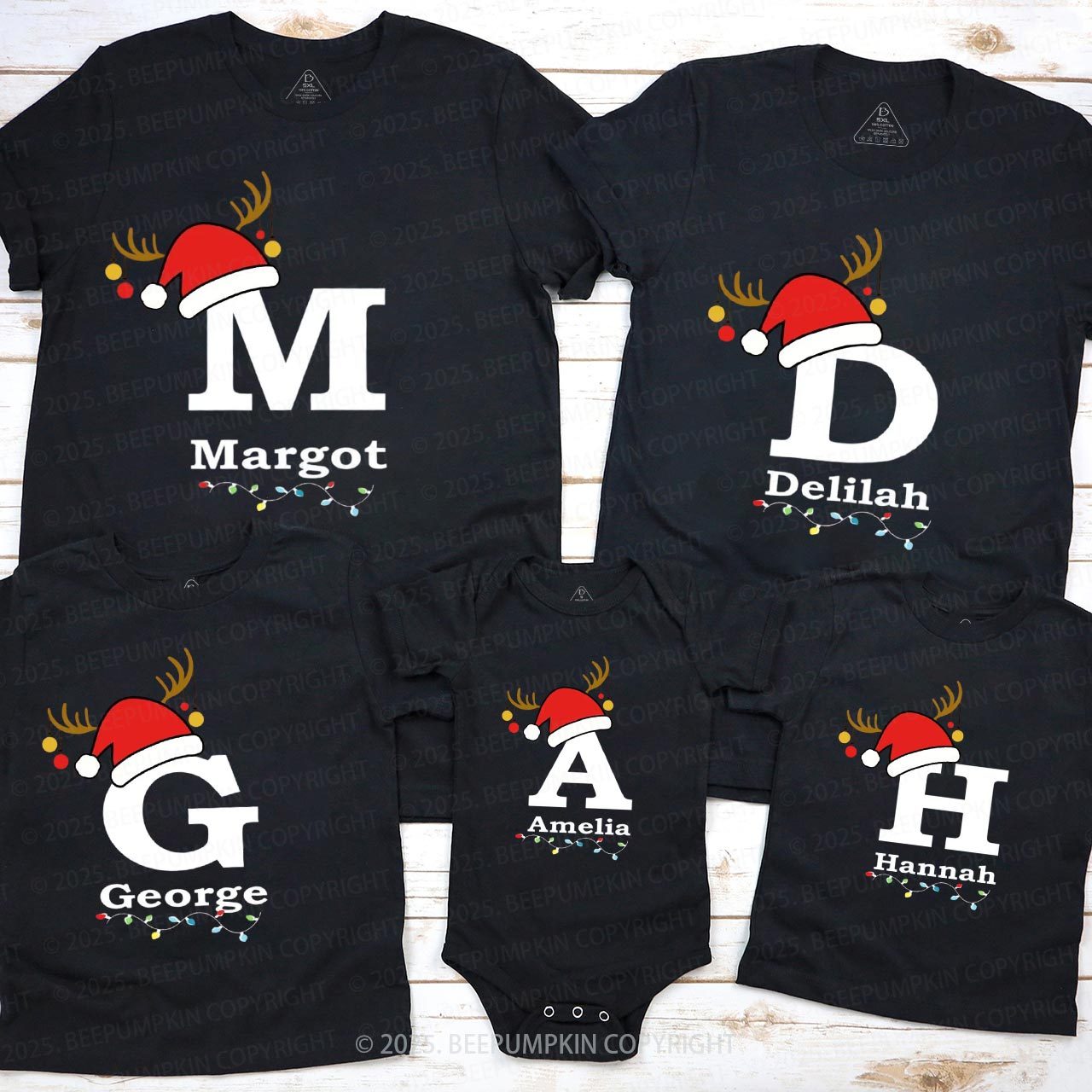 Personalized Christmas Alphabet Family Matching T-Shirts Beepumpkin