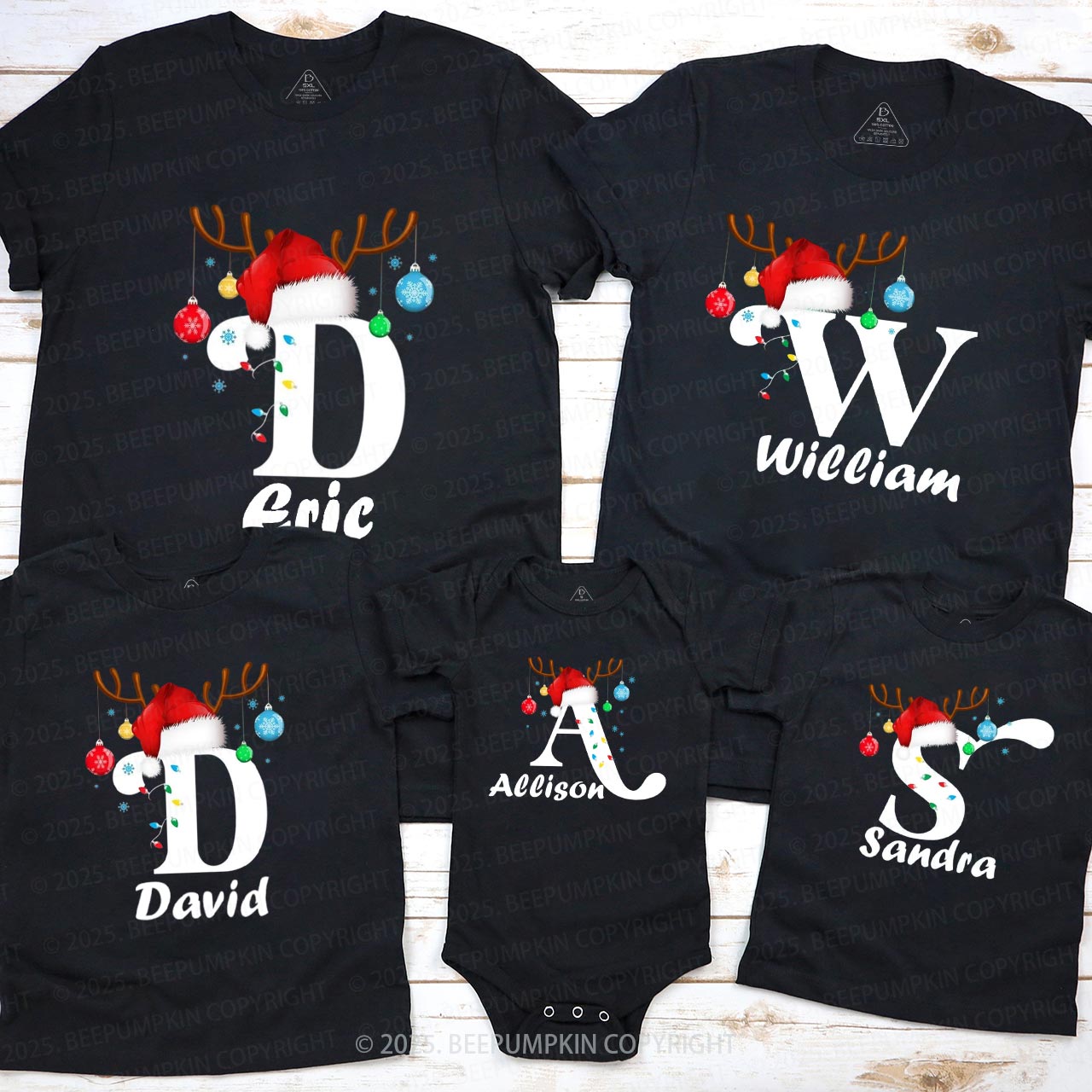 Personalized Merry Christmas Bells Name Family Matching T-Shirts Beepumpkin
