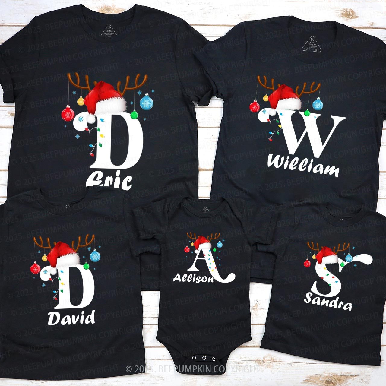 Personalized Merry Christmas Bells Name Family Matching T-Shirts Beepumpkin