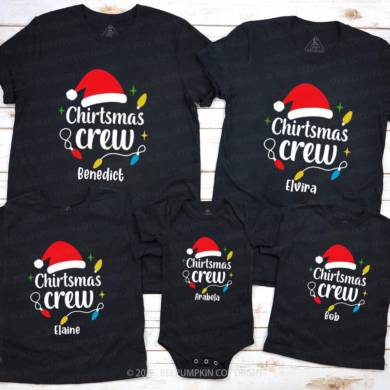 Personalized Christmas Crew Family Matching T-Shirts Beepumpkin