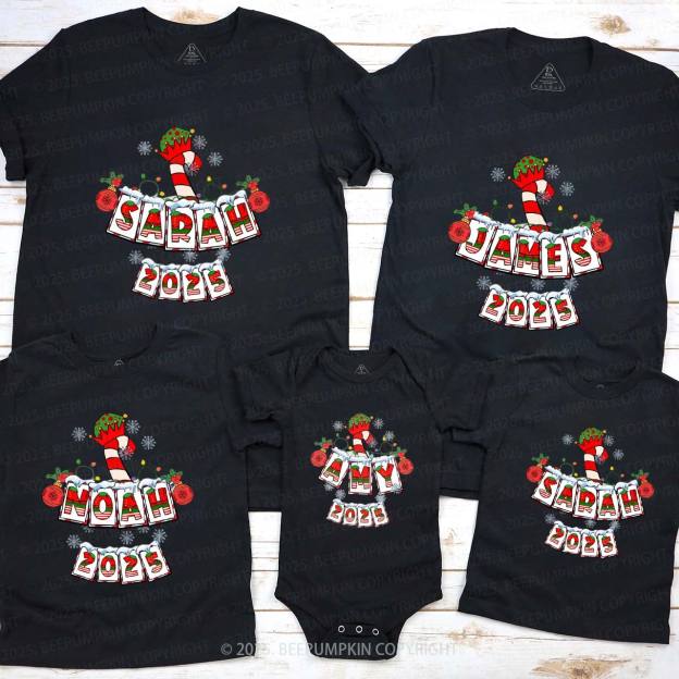 Personalized Christmas Candy Cane Family Matching T-Shirts Beepumpkin