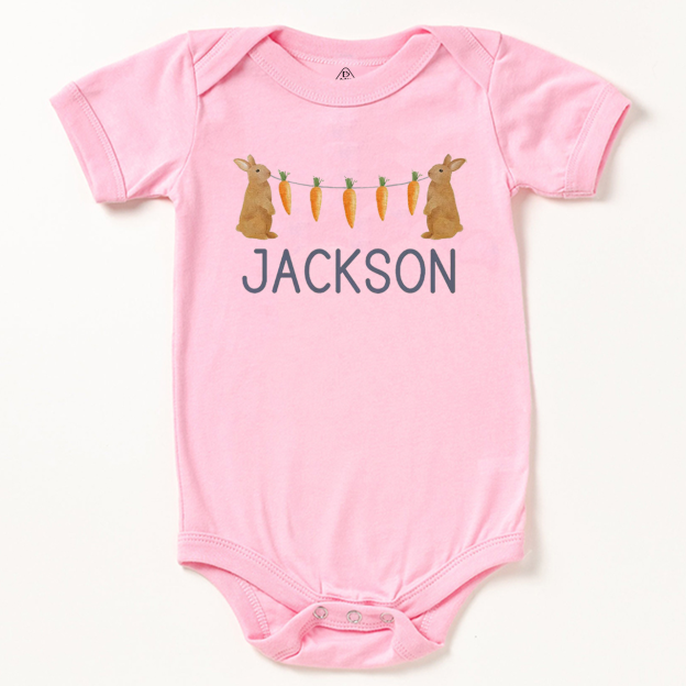 Personalized Name Bunny Carrot Easter Bodysuit Beepumpkin