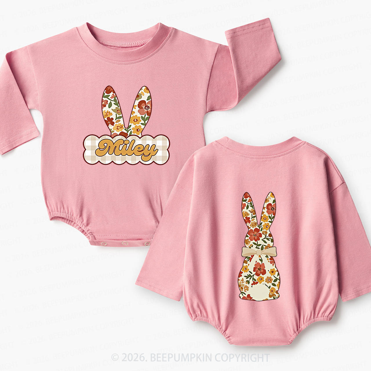 Personalized Vintage Floral Bunny Baby Bubble Romper