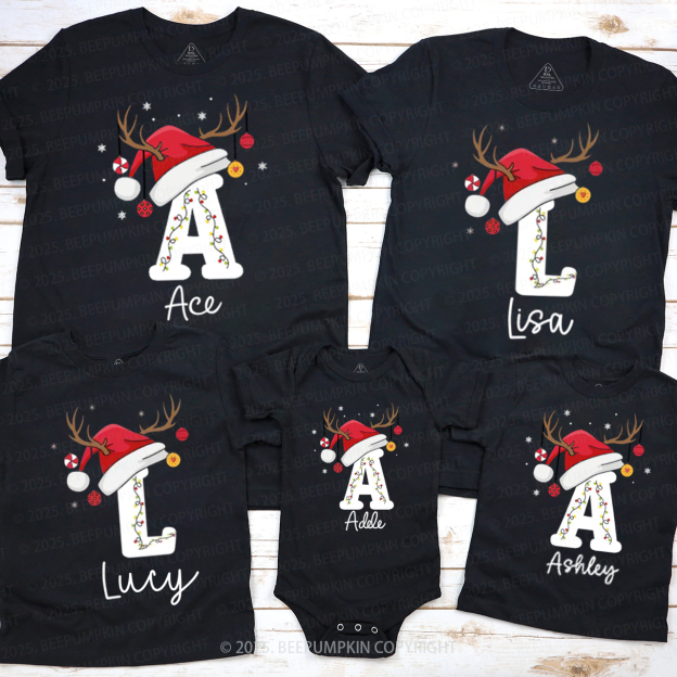 Personalized Holiday Santa Hat Name Family Matching T-Shirts Beepumpkin