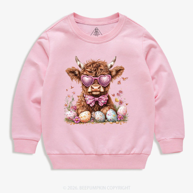 Easter Day Highland Cow Kid's Sweatshirt