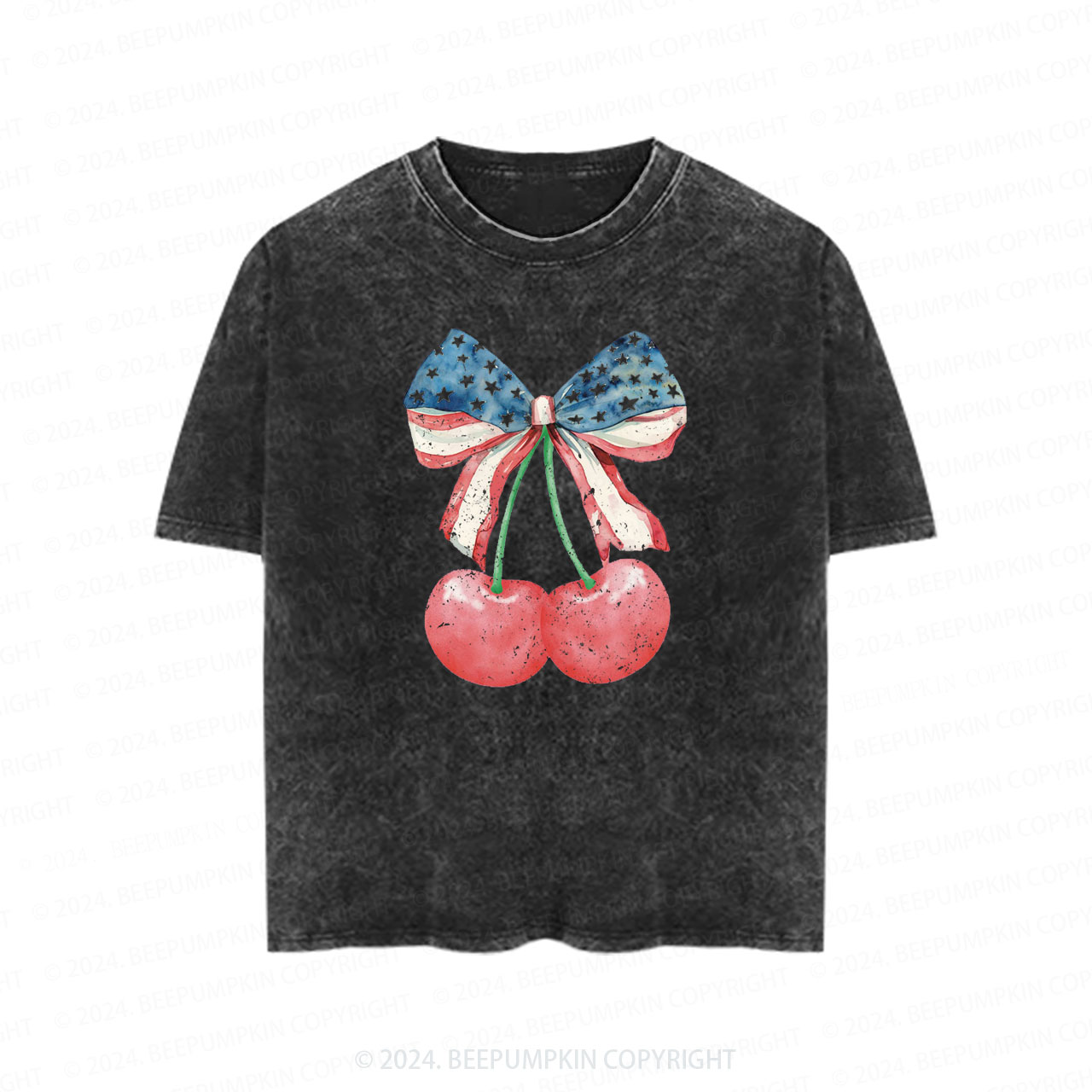 Cherries With American Bow Toddler&Kids Washed Tees         