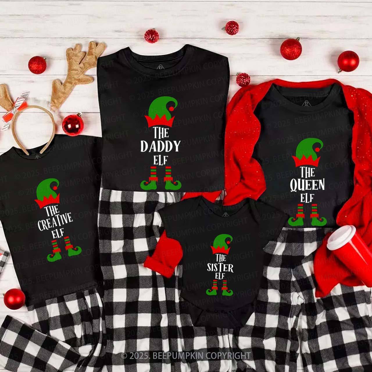Personalized Christmas The Elf Family Matching T-Shirts Beepumpkin