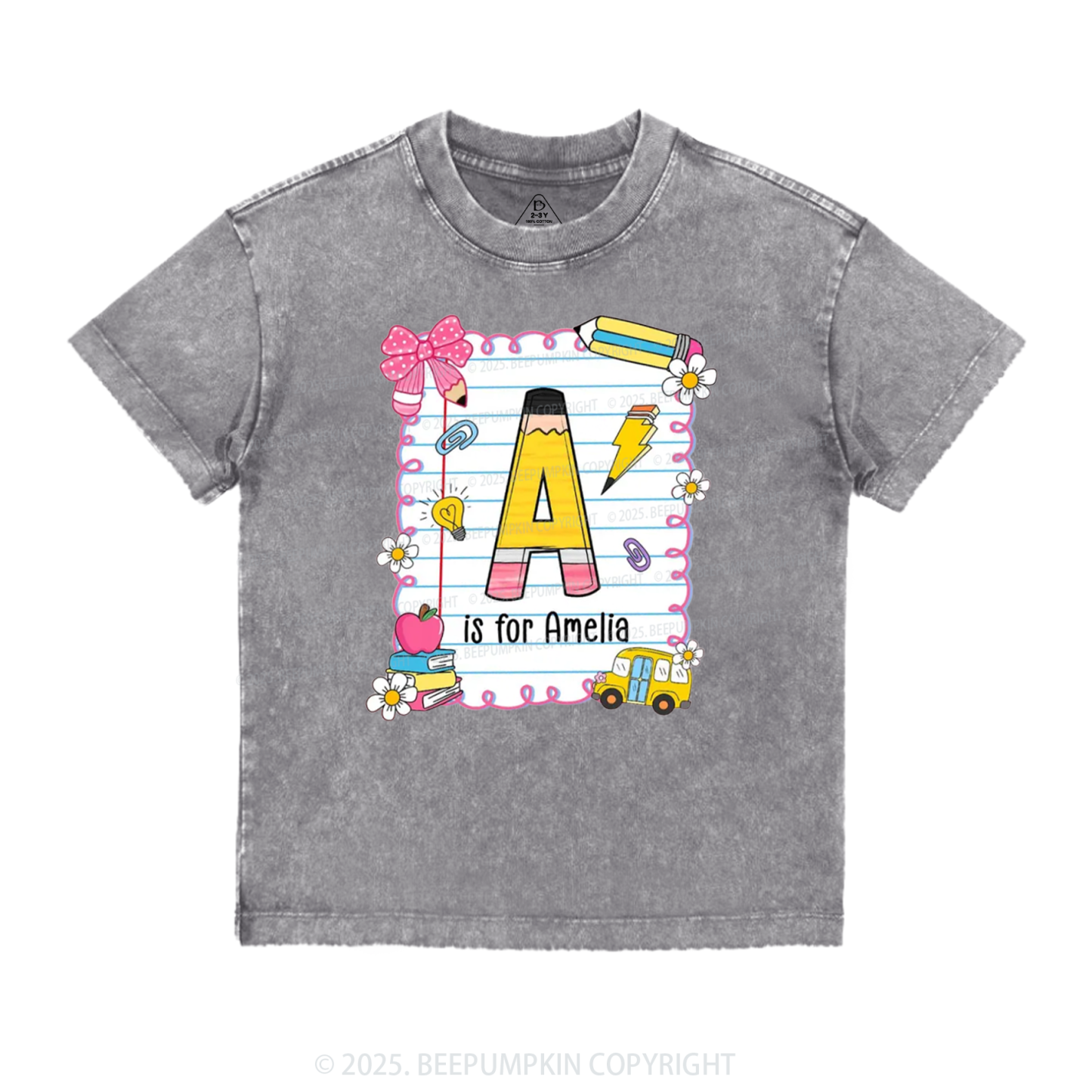 Personalized Alphabet Pencil Name Toddler&Kids Washed Tees