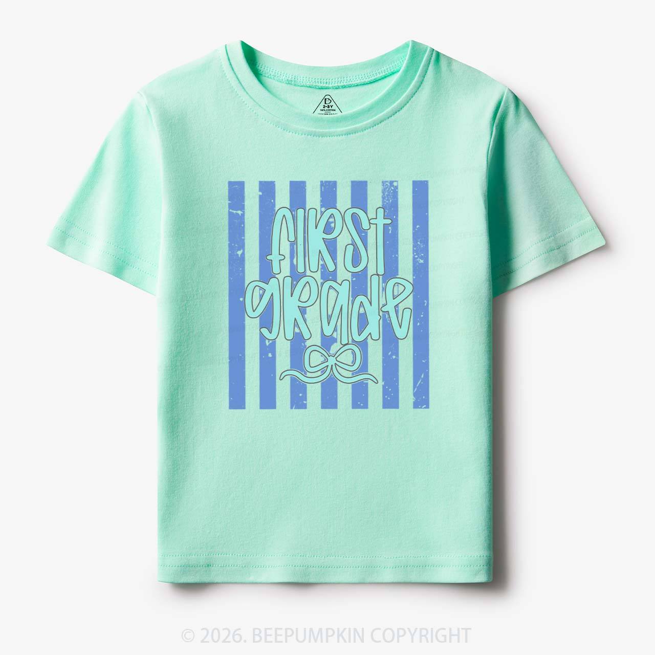 Colorful Stripes First Grade Cutie Bow Toddler&Kid's Tees