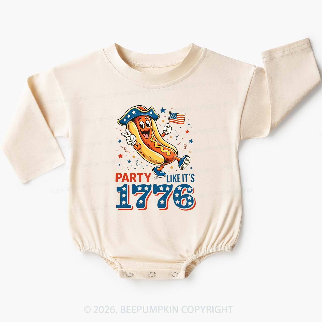 Party Like It's 1776 4th Of July Hot Dog Baby Bubble Romper
