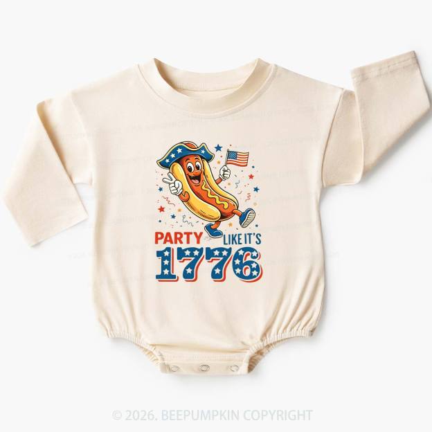 Party Like It's 1776 4th Of July Hot Dog Baby Bubble Romper