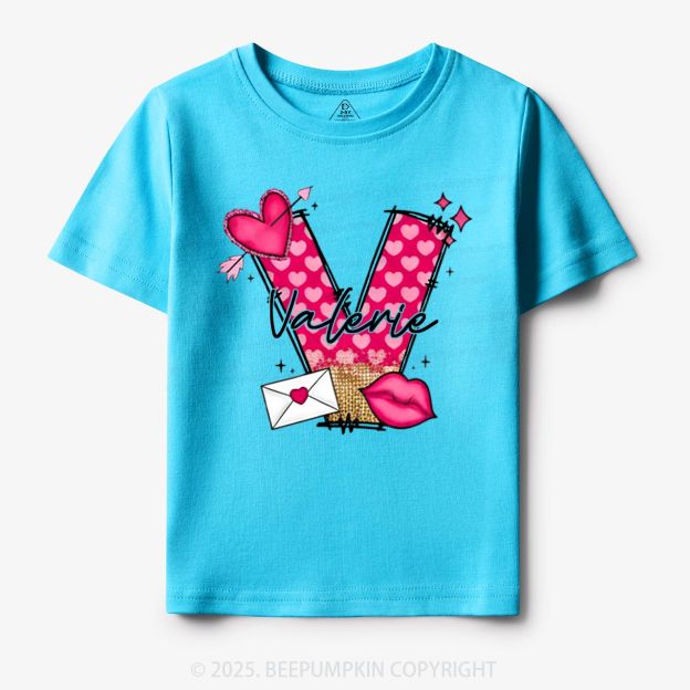 Personalized Valentine's Day Pink Hearts Toddler&Kid's Tees Beepumpkin