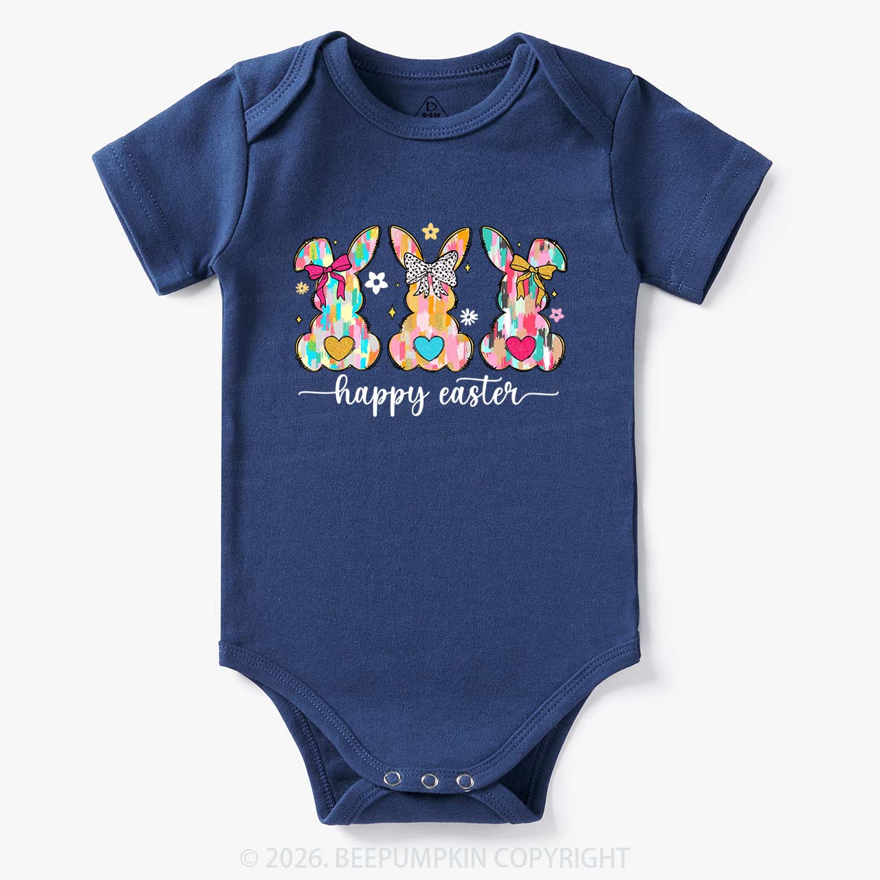 Pastel Brush Happy Easter Bunnies Baby Bodysuit