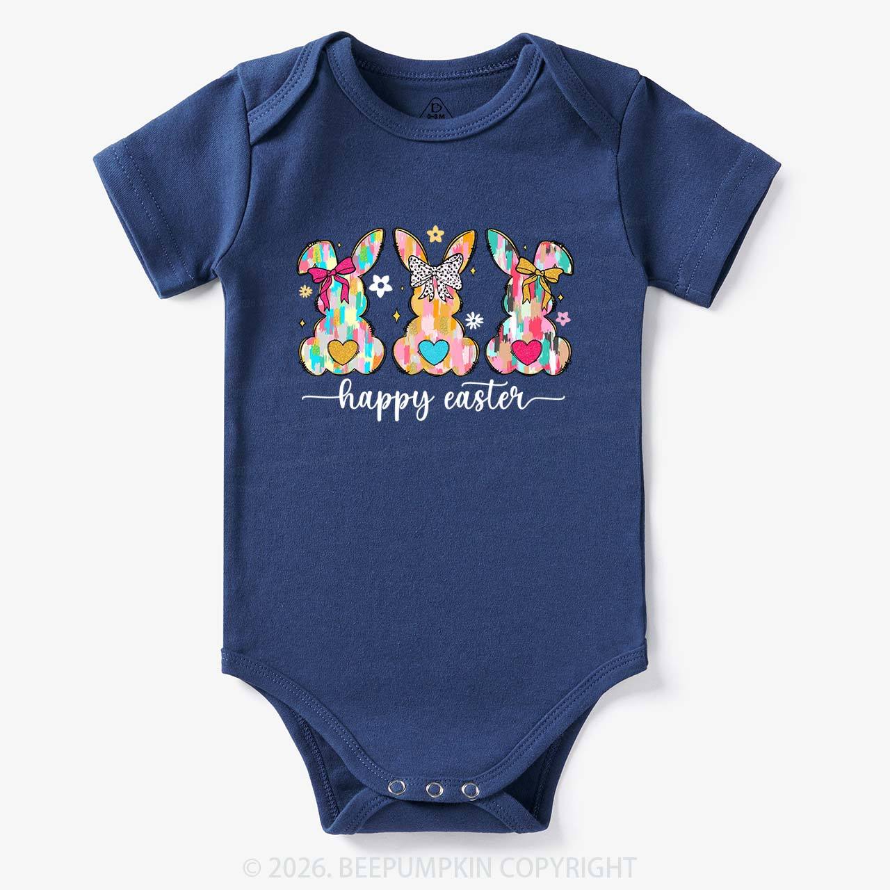 Pastel Brush Happy Easter Bunnies Baby Bodysuit
