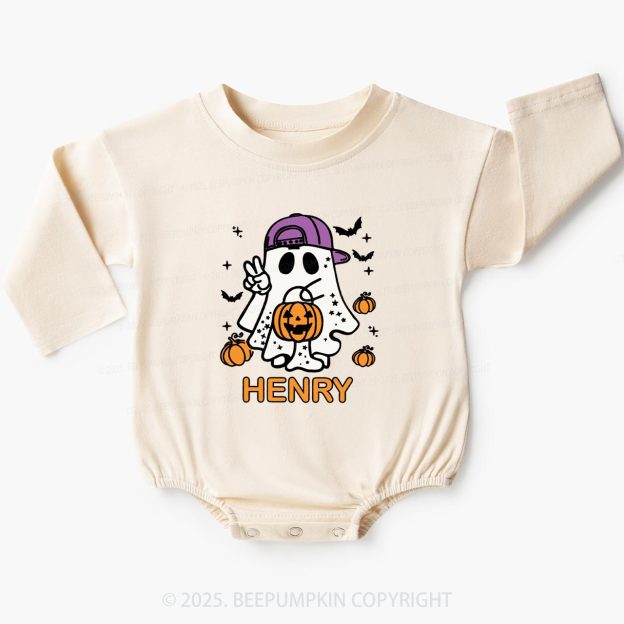 Personalized Halloween Boy Ghost Baby Bubble Romper Beepumpkin