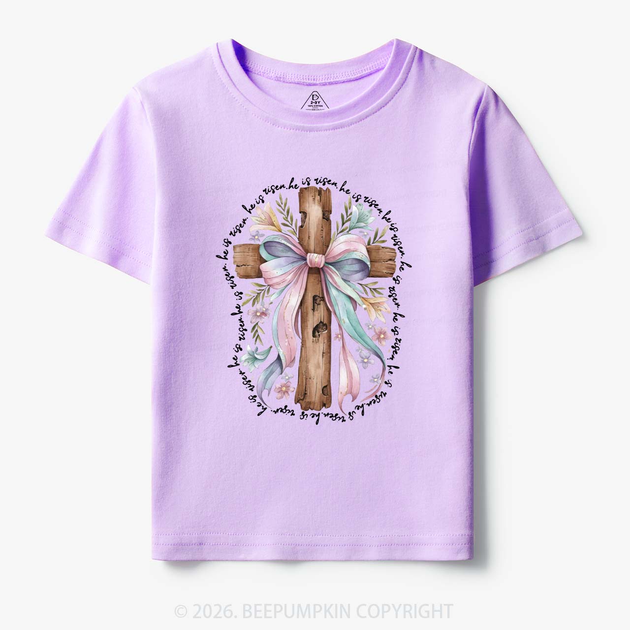 He Is Risen Soft Pastel Cross Toddler&Kids Tees