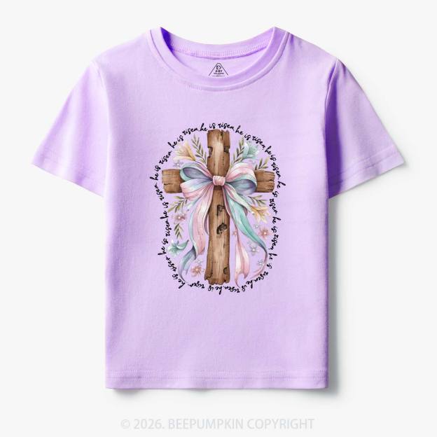He Is Risen Soft Pastel Cross Toddler&Kids Tees