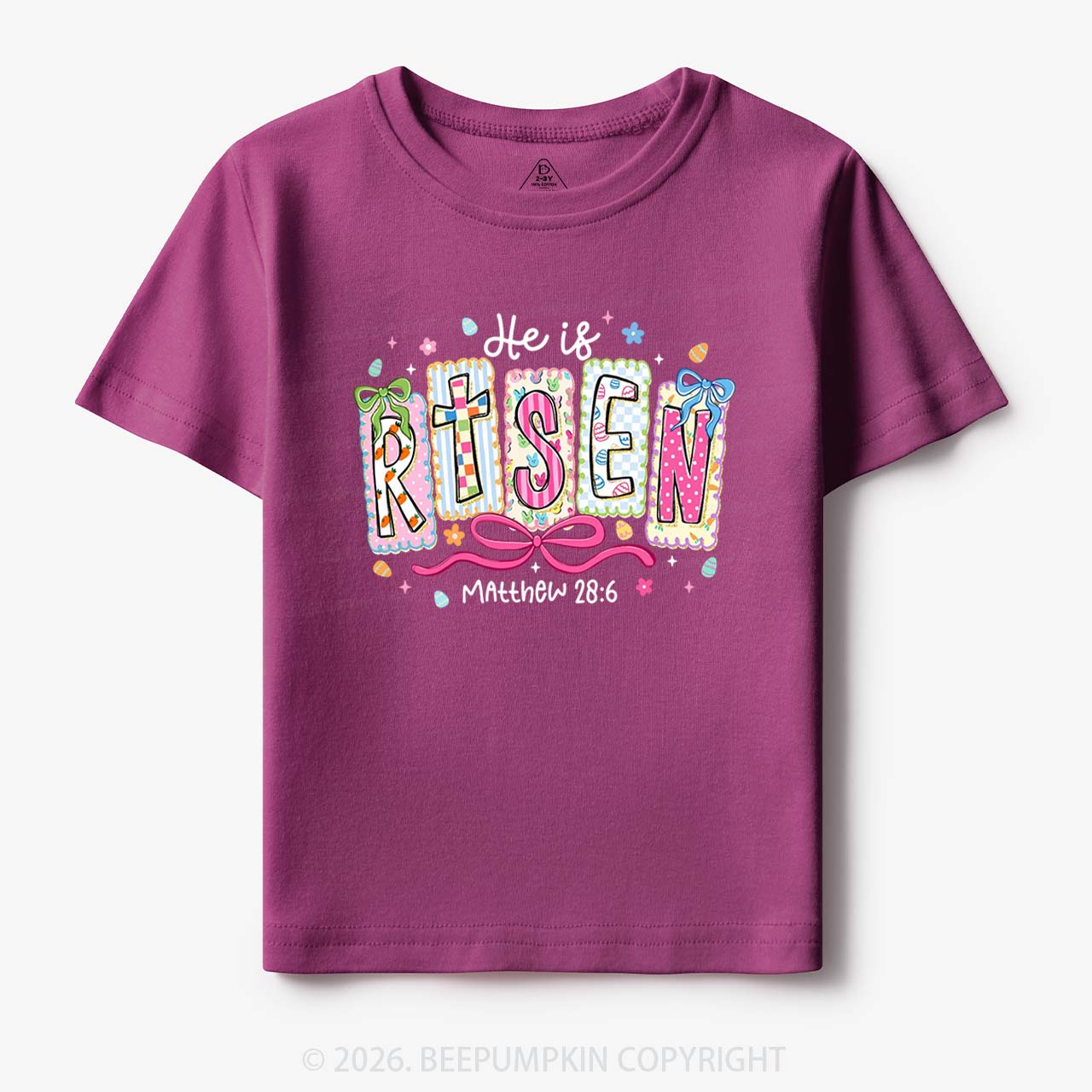 Easter Bow Lettering He Is Risen Toddler&Kids Tees