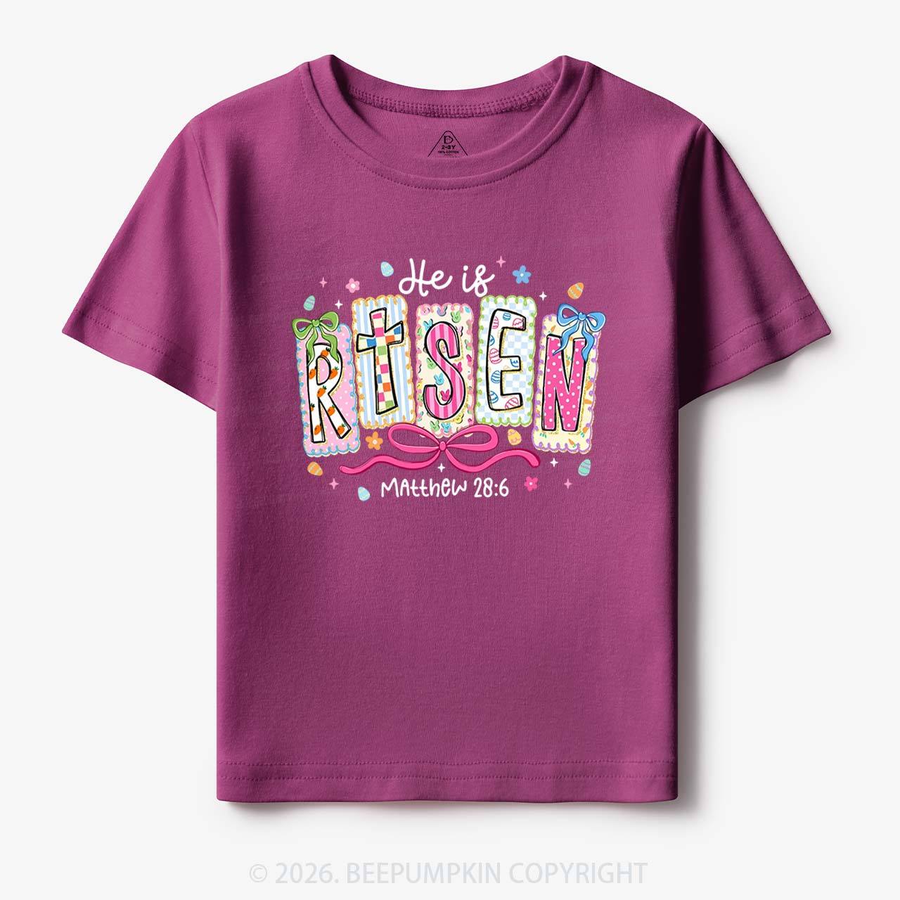 Easter Bow Lettering He Is Risen Toddler&Kids Tees