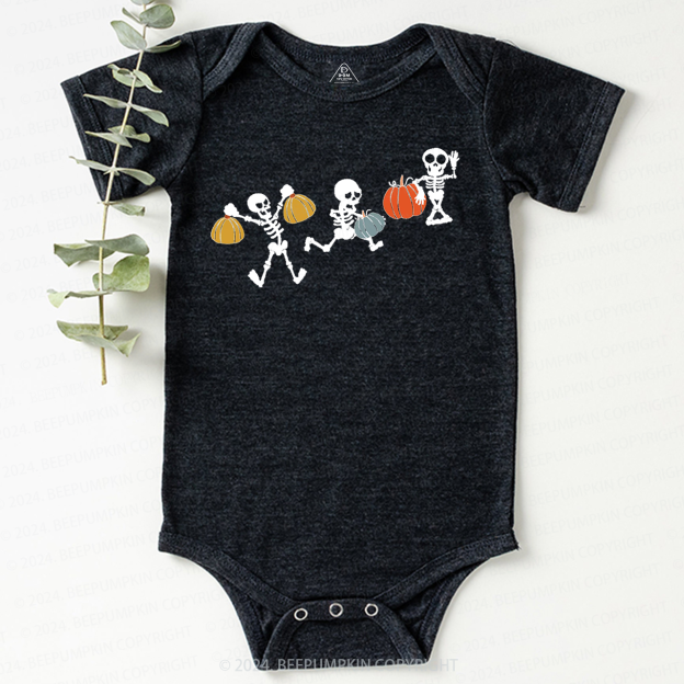 Funny Sportive Skeletons With Pumpkins Baby Bodysuits 