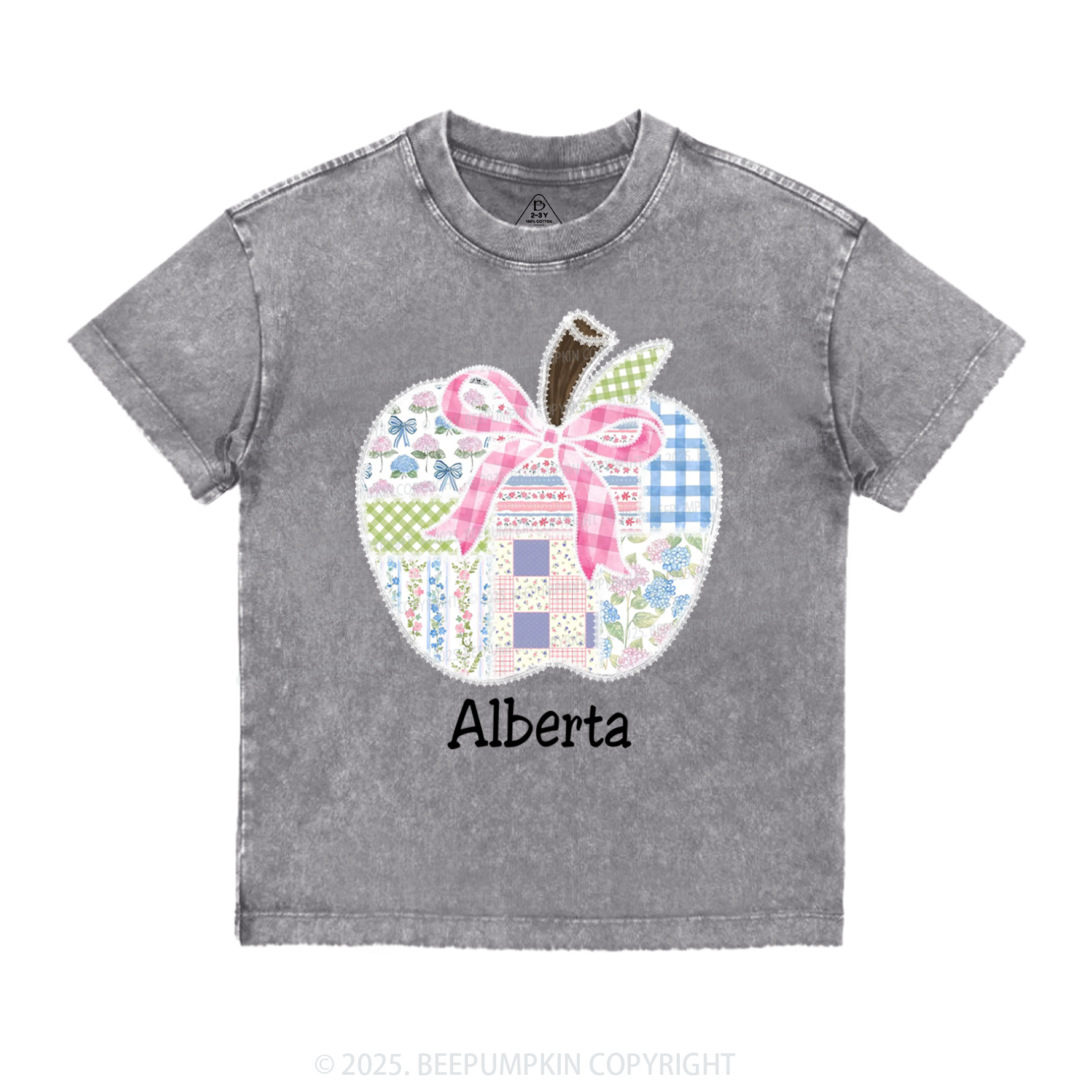 Personalized Lace Apple Name Toddler&Kids Washed Tees