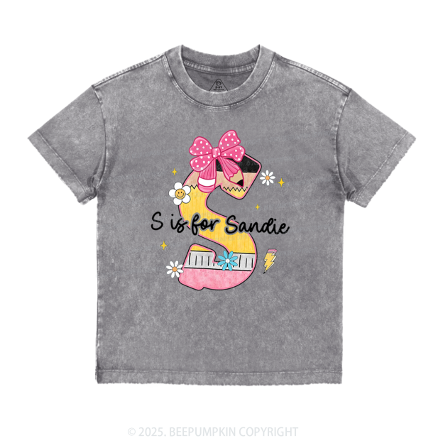Personalized Pencil Bow Name Toddler&Kids Washed Tees