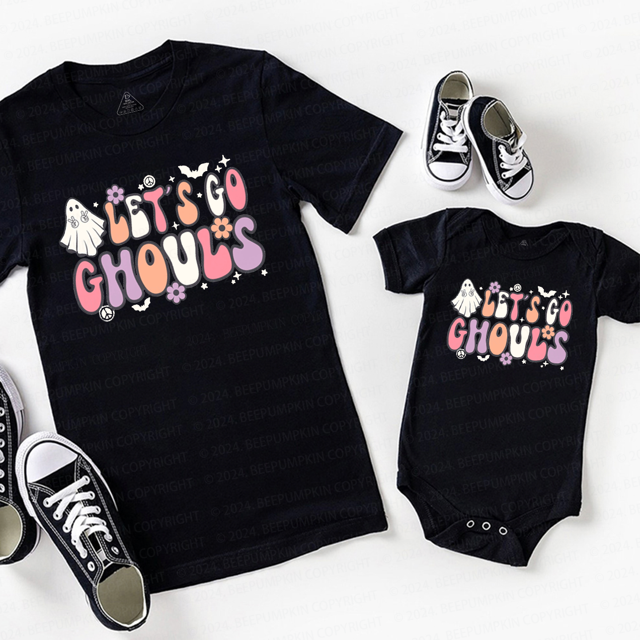 Lets Go Ghouls Retro Halloween Mom&Me Matching Shirt Beepumpkin