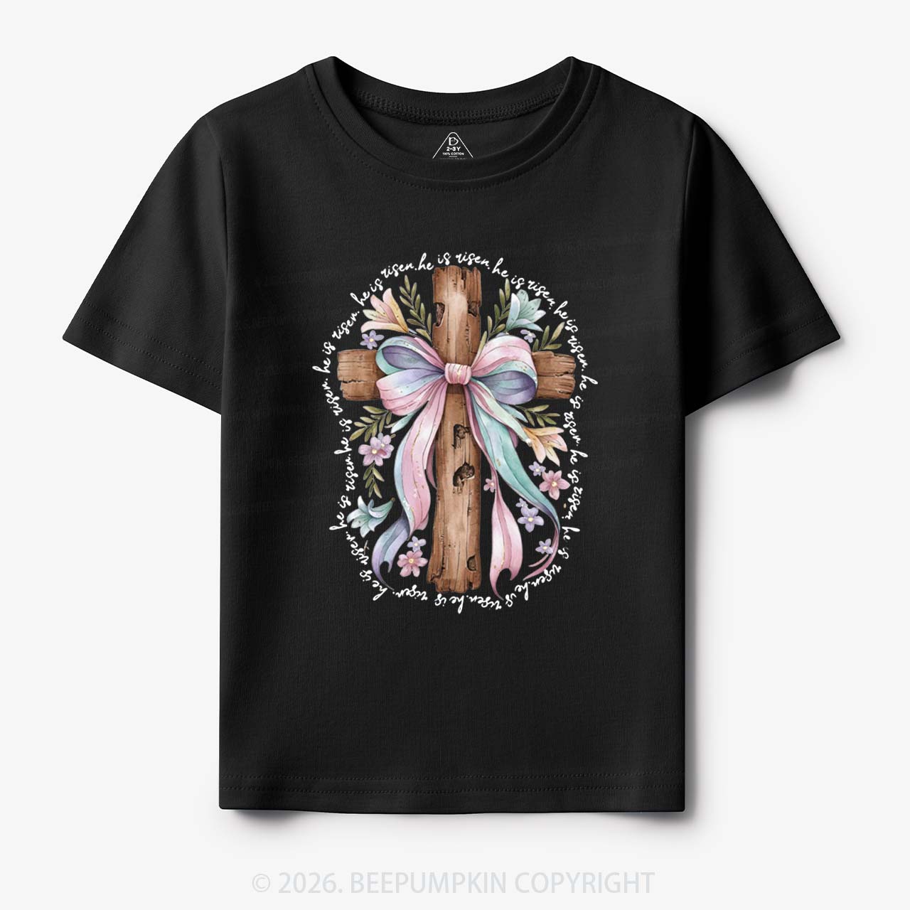 He Is Risen Soft Pastel Cross Toddler&Kids Tees