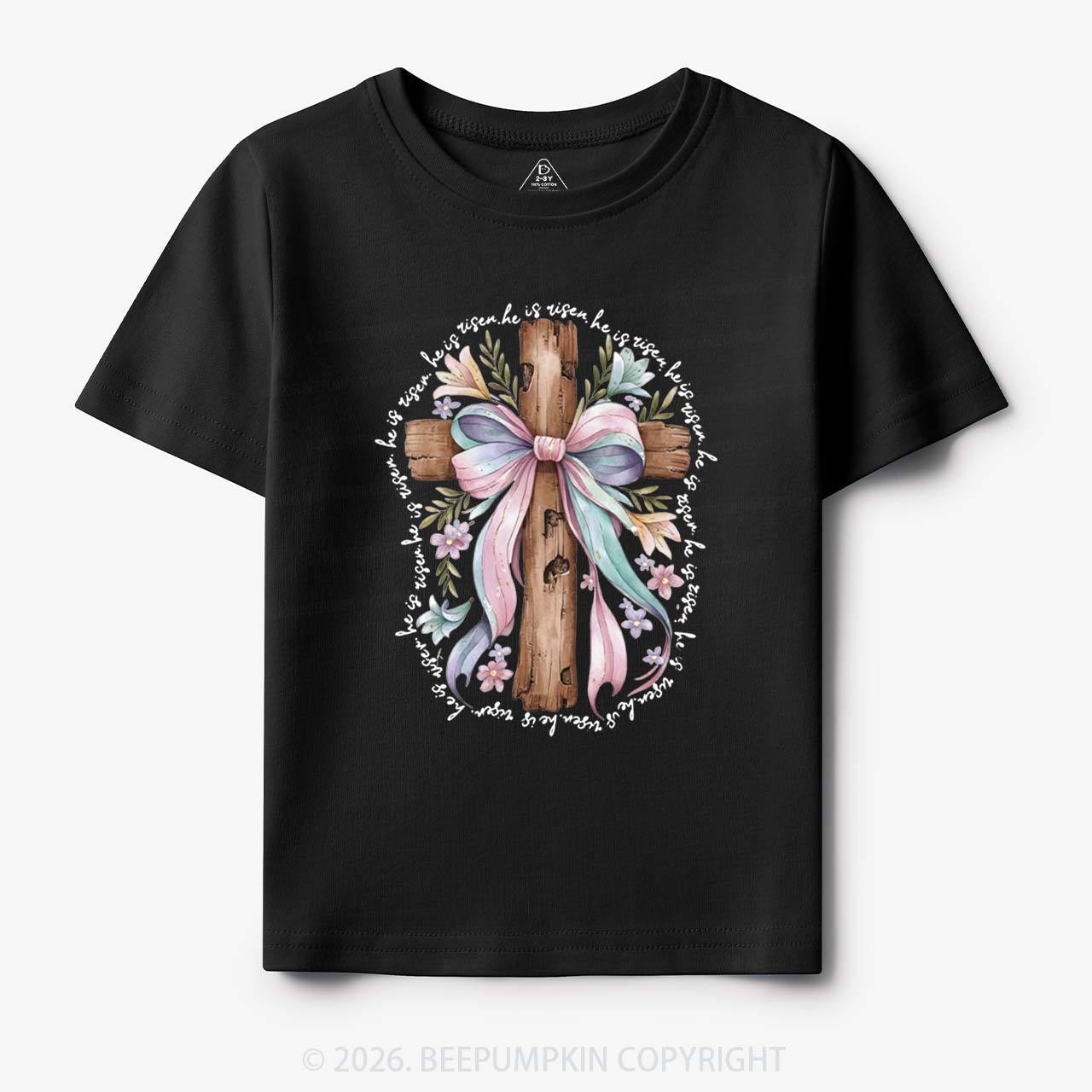 He Is Risen Soft Pastel Cross Toddler&Kids Tees