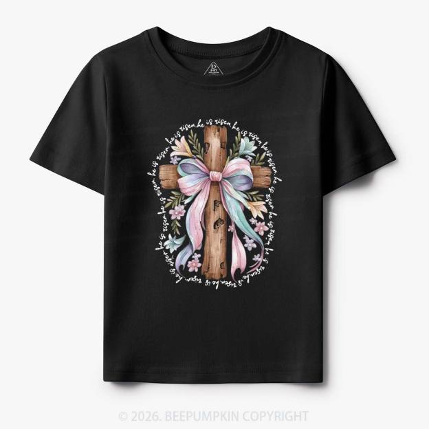 He Is Risen Soft Pastel Cross Toddler&Kids Tees