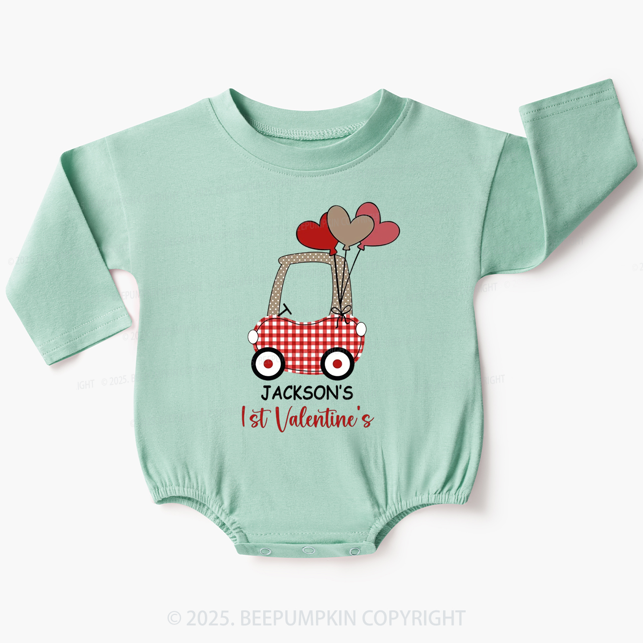 Personalized Car My First Valentine's Day Baby Bubble Romper Beepumpkin