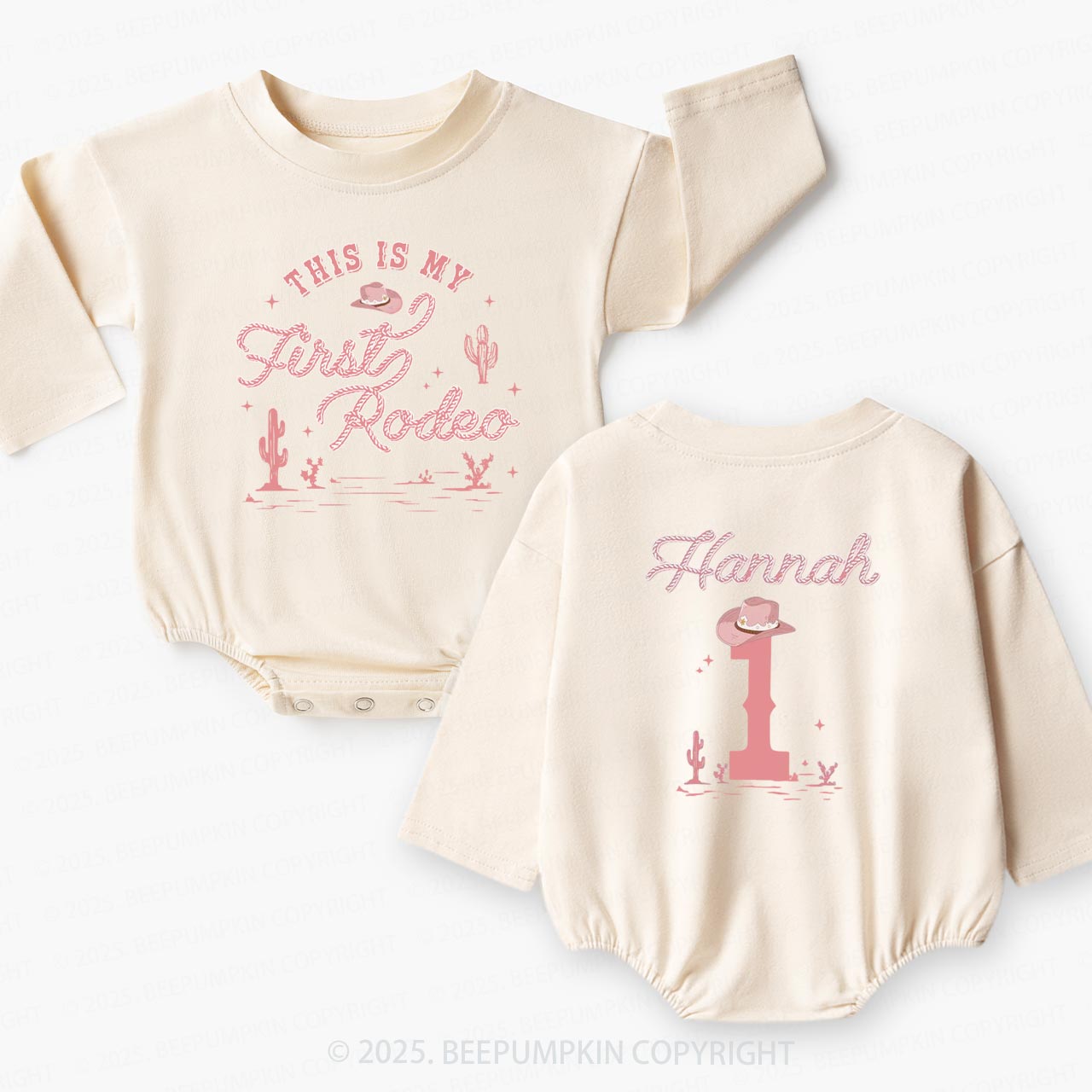 Personalized Pink Cowgirl Birthday  Baby Bubble Romper Beepumpkin