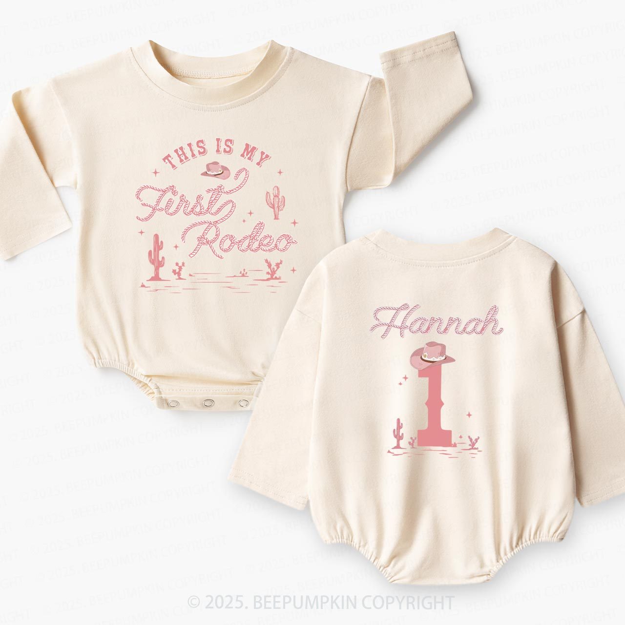 Personalized Pink Cowgirl Birthday  Baby Bubble Romper Beepumpkin