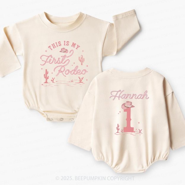 Personalized Pink Cowgirl Birthday  Baby Bubble Romper Beepumpkin