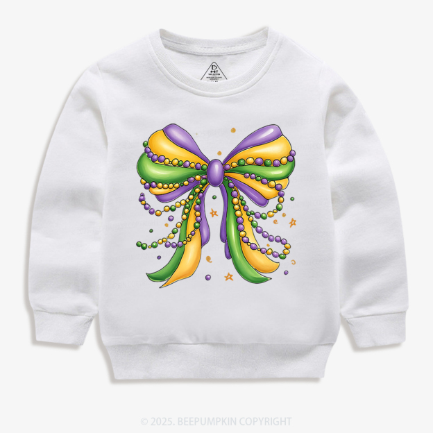 Mardi Gras Ribbon Bow Kid's Sweatshirt