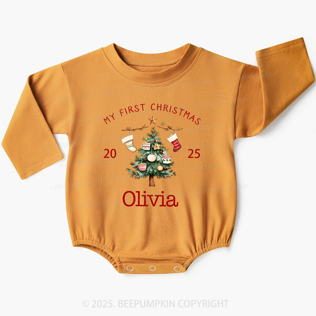 Personalized My 1st Christmas Baby Bubble Romper Beepumpkin