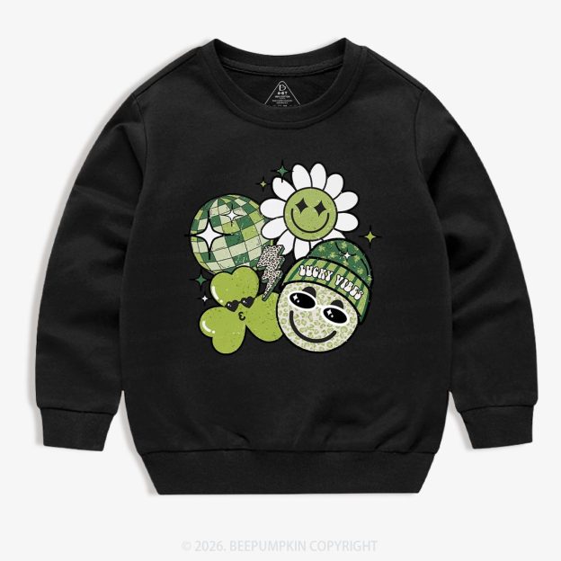 Disco Lucky Vibes St.Patricks Day Kids Sweatshirt