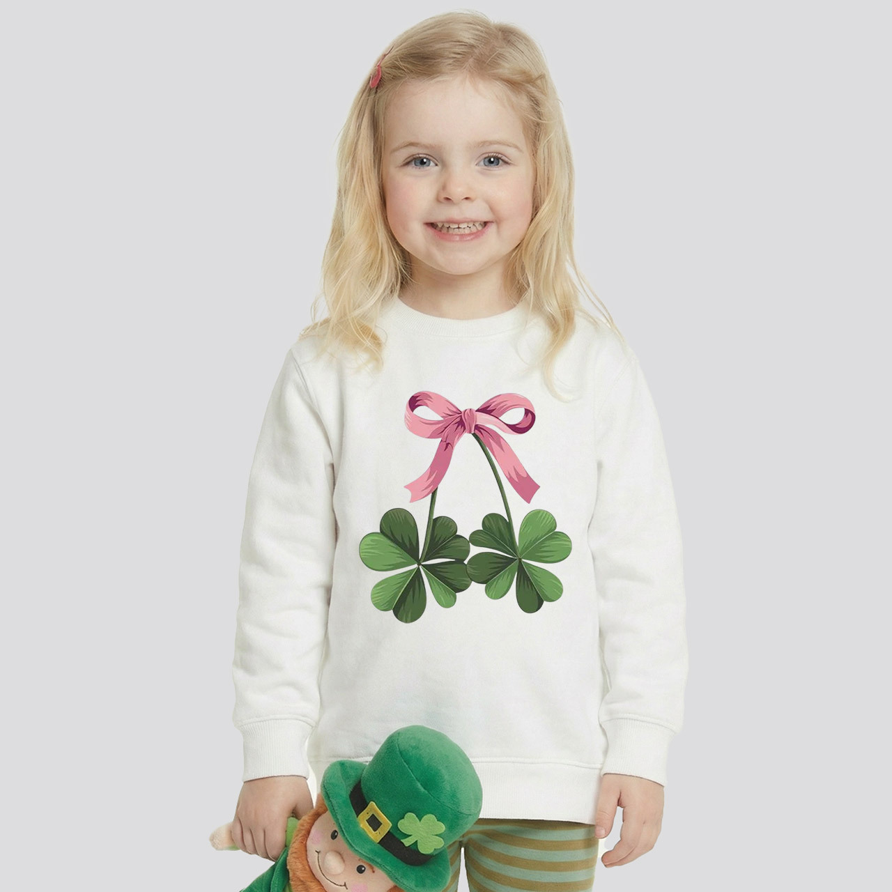 Lucky Shamrock Bow St Patrick's Day Kid's Sweatshirt