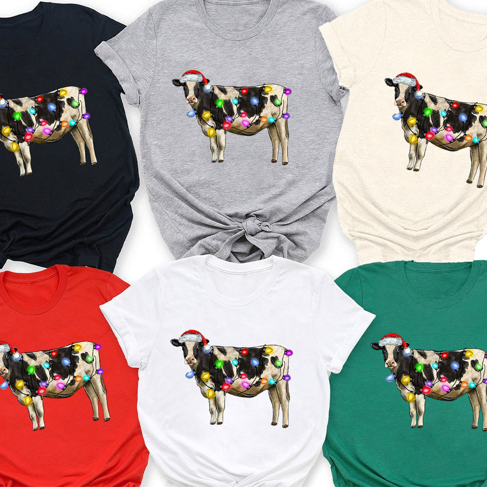 Christmas Light&Cow Family Matching Shirt