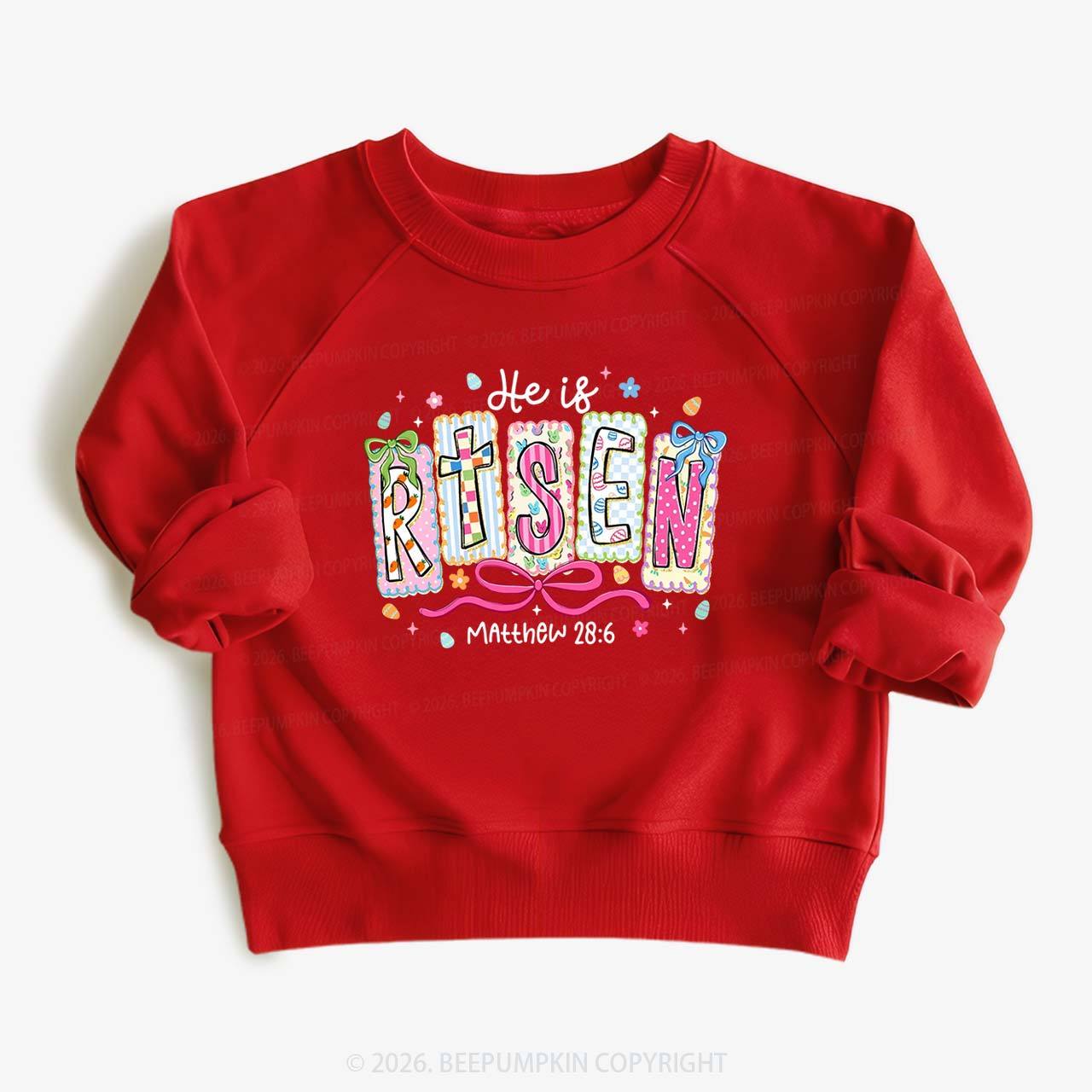 Easter Bow Lettering He Is Risen Kid's Sweatshirt