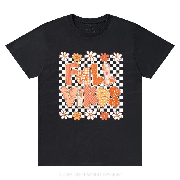 Floral Fall Checkered T-Shirts Beepumpkin